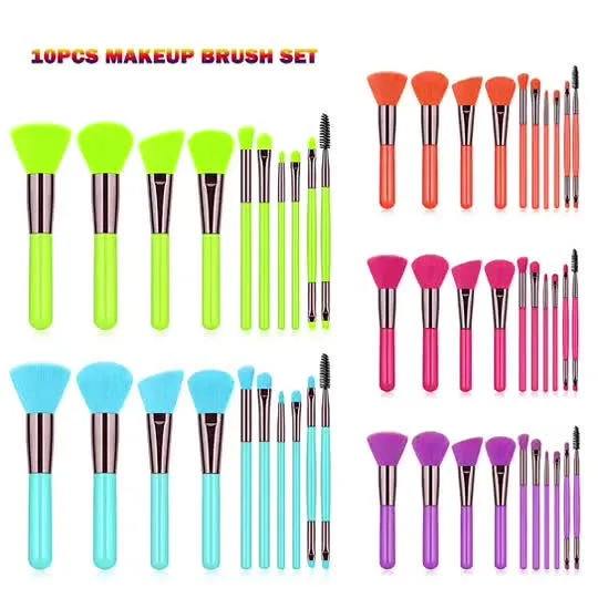 10 PÇS Pincéis de Maquiagem Sereia Conjunto Fantasia Kits de Sombras em Pó para Base e Base Sintética Mistura Blush Delineador Pincel para Pó Facial Esg10232