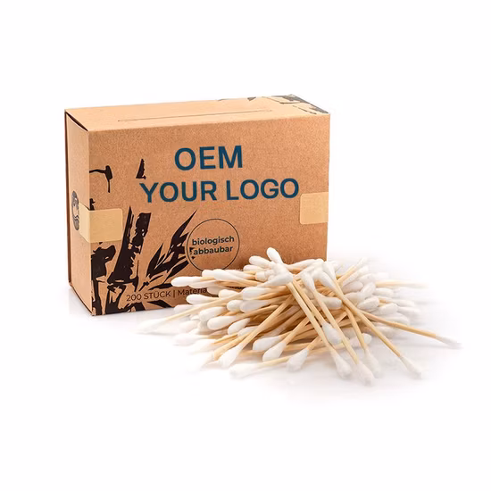 Cotonetes de Bambu Premium Cotonetes de Algodão 100% Biodegradáveis ​​Produto e Embalagem Sem Plástico